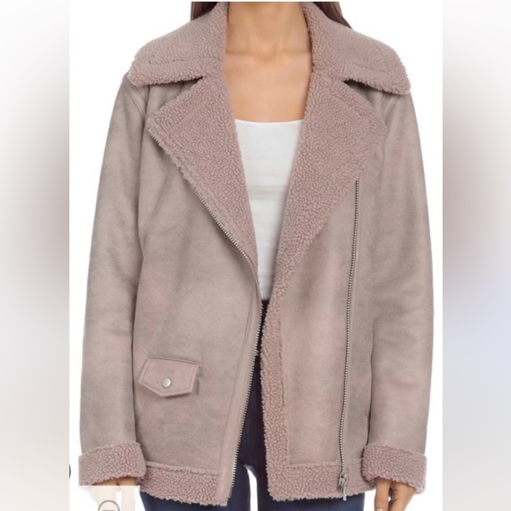 Avec Les Filles Women's faux shearling biker coat